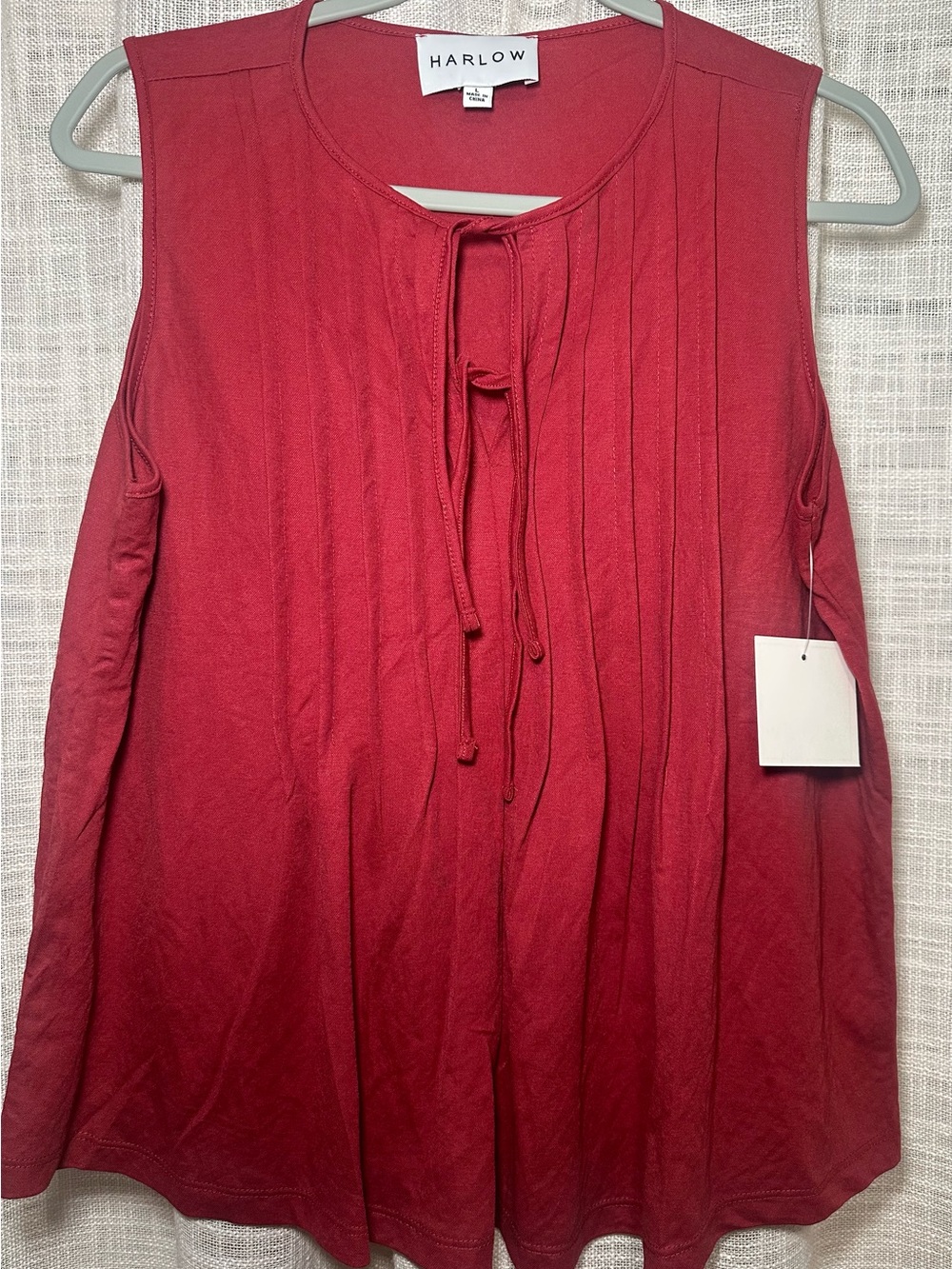 Harlow Red Tie-Neck Pintuck Sleeveless Camisole